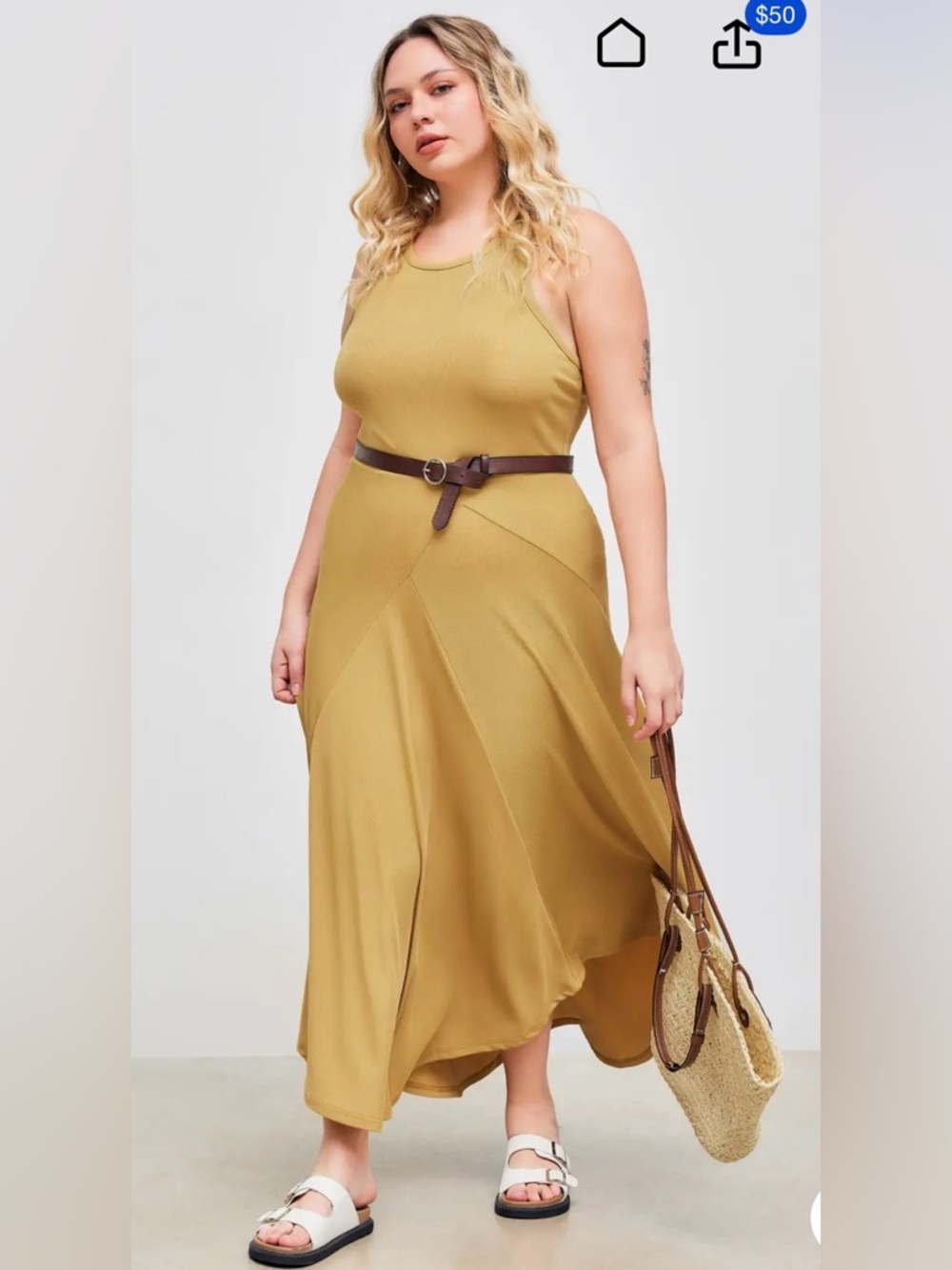 ROUND NECKLINE SOLID ASYMMETRICAL RUFFLE SLEEVELESS MAXI DRESS CURVE & PLUS